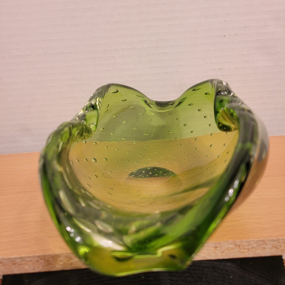 Vintage Murano Alfredo Barbini Bullicante Olive Green Ashtray Swirl Design - Picture 10 of 10